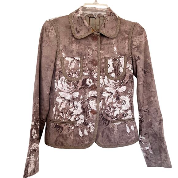 Etro Women's Wool Taupe Multi Floral Print Button Front Blazer Jacket NWT - Picture 2 of 10